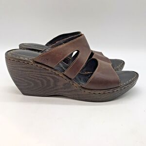 Born BØRN  Brown Leather Wedge Sandals Women's 7 Stretch Comfort Slide Shoes